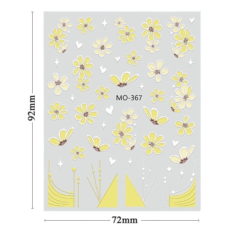 White Flowers Embossed 3D Nail Stickers MO365 Nail Sticker No Brand 