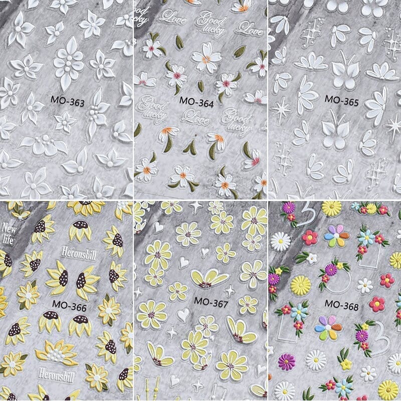 Yellow Flowers Embossed 3D Nail Stickers MO366 Nail Sticker No Brand 
