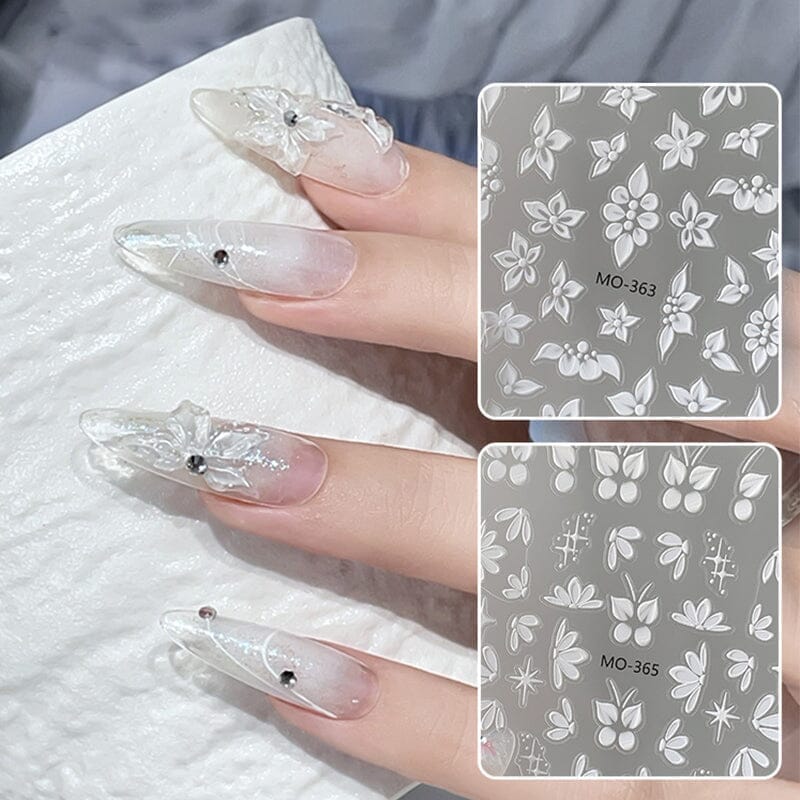 White Flowers Embossed 3D Nail Stickers MO364 Nail Sticker No Brand 