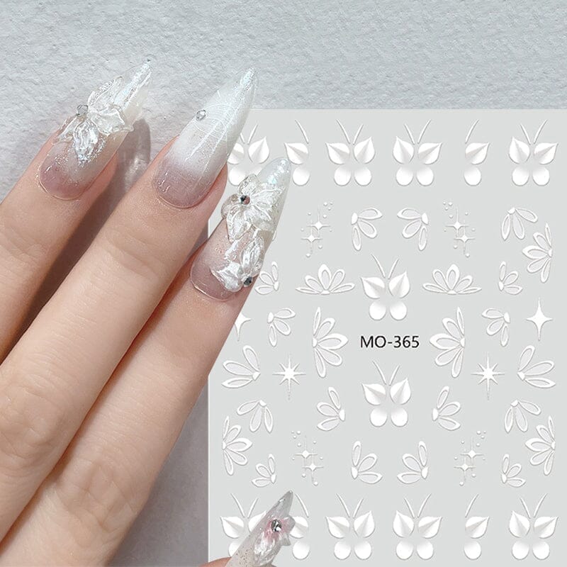White Flowers Embossed 3D Nail Stickers MO365 Nail Sticker No Brand 