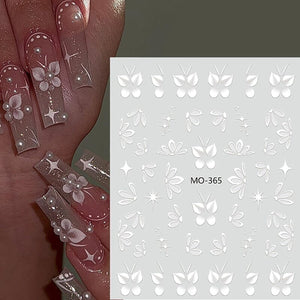 White Flowers Embossed 3D Nail Stickers MO363 Nail Sticker No Brand 