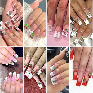 24pcs 3D Heart Bowknot Cherry Nail Decorations Mixed Rhinestones Charms Nail Decoration No Brand 