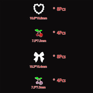 24pcs 3D Heart Bowknot Cherry Nail Decorations Mixed Rhinestones Charms Nail Decoration No Brand 