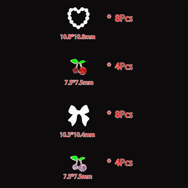 24pcs 3D Heart Bowknot Cherry Nail Decorations Mixed Rhinestones Charms Nail Decoration No Brand 