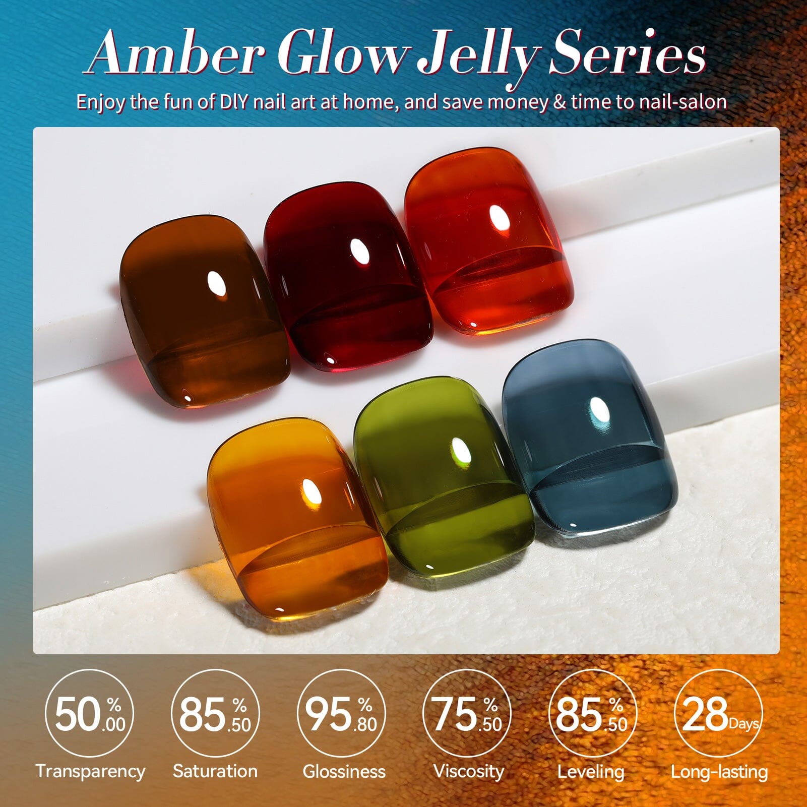 6 Colors Amber Glow Jelly Gel Polish Set 7ml Gel Nail Polish BORN PRETTY 