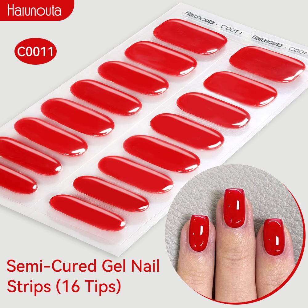 16 Tips Semi-Cured Gel Nail Strips C001-C056 Nail Sticker Harunouta C011 