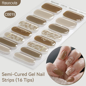 16 Tips Semi-Cured Gel Nail Strips C001-C056 Nail Sticker Harunouta C015 