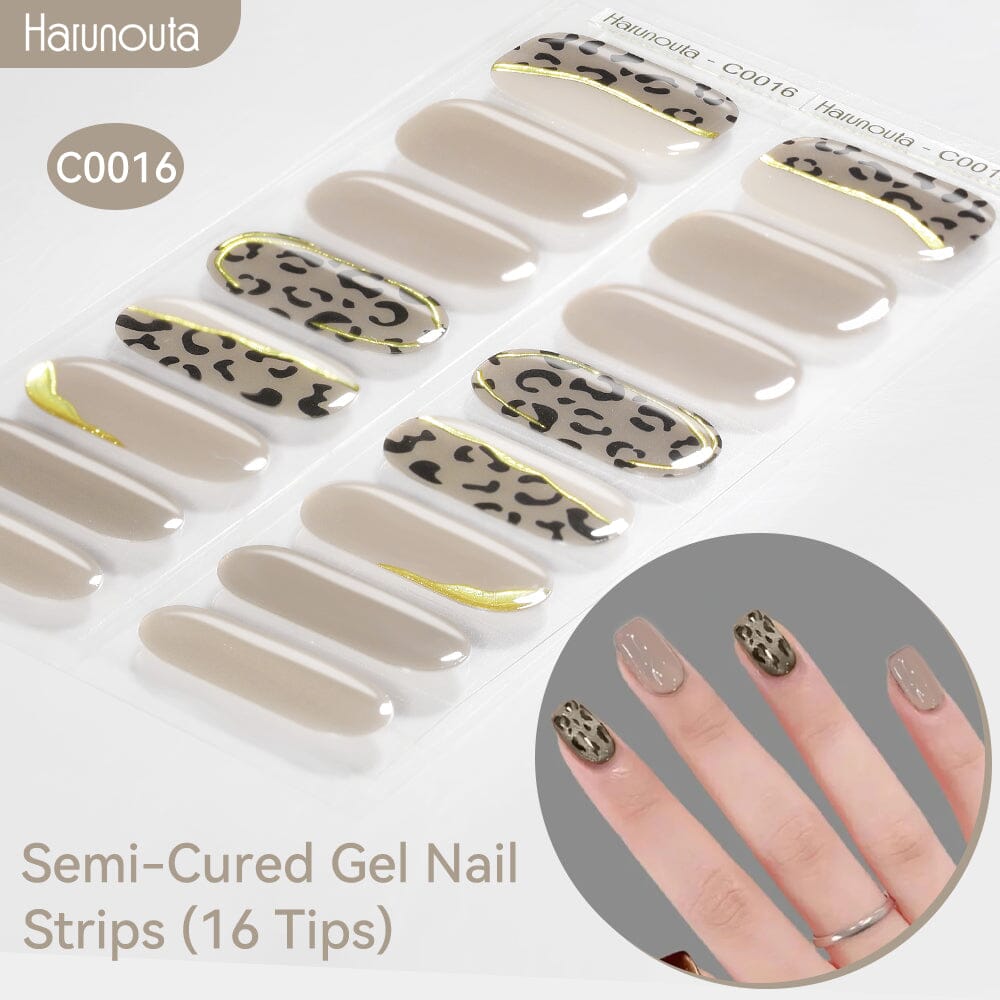 16 Tips Semi-Cured Gel Nail Strips C001-C056 Nail Sticker Harunouta C016 