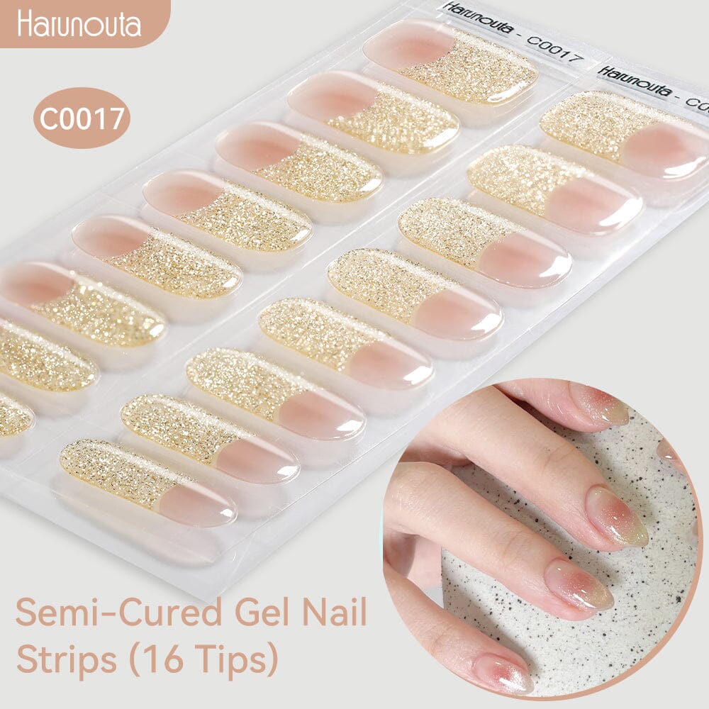 16 Tips Semi-Cured Gel Nail Strips C001-C056 Nail Sticker Harunouta C017 