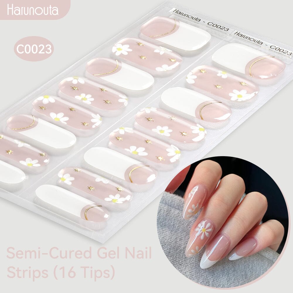 16 Tips Semi-Cured Gel Nail Strips C001-C056 Nail Sticker Harunouta C023 