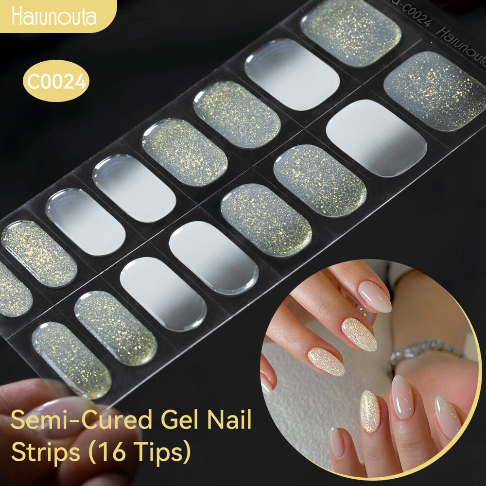 16 Tips Semi-Cured Gel Nail Strips C001-C056 Nail Sticker Harunouta C024 