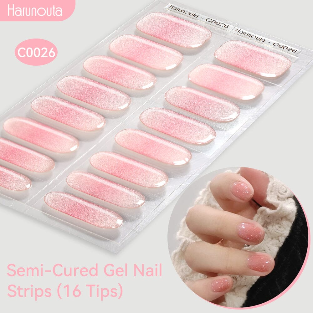 16 Tips Semi-Cured Gel Nail Strips C001-C056 Nail Sticker Harunouta C026 