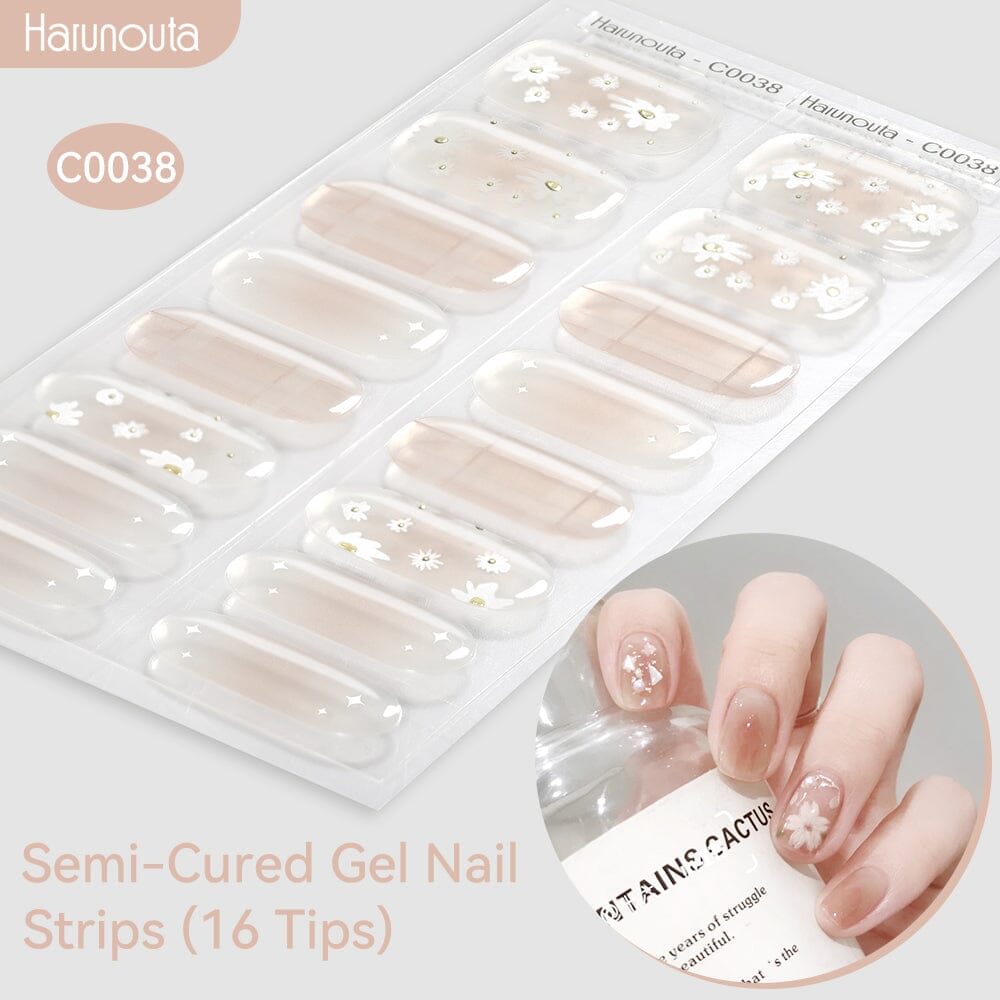 16 Tips Semi-Cured Gel Nail Strips C001-C056 Nail Sticker Harunouta C038 