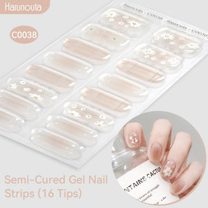 16 Tips Semi-Cured Gel Nail Strips C001-C056 Nail Sticker Harunouta C038 