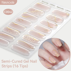 16 Tips Semi-Cured Gel Nail Strips C001-C056 Nail Sticker Harunouta C042 