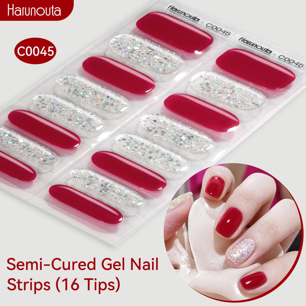 16 Tips Semi-Cured Gel Nail Strips C001-C056 Nail Sticker Harunouta C045 