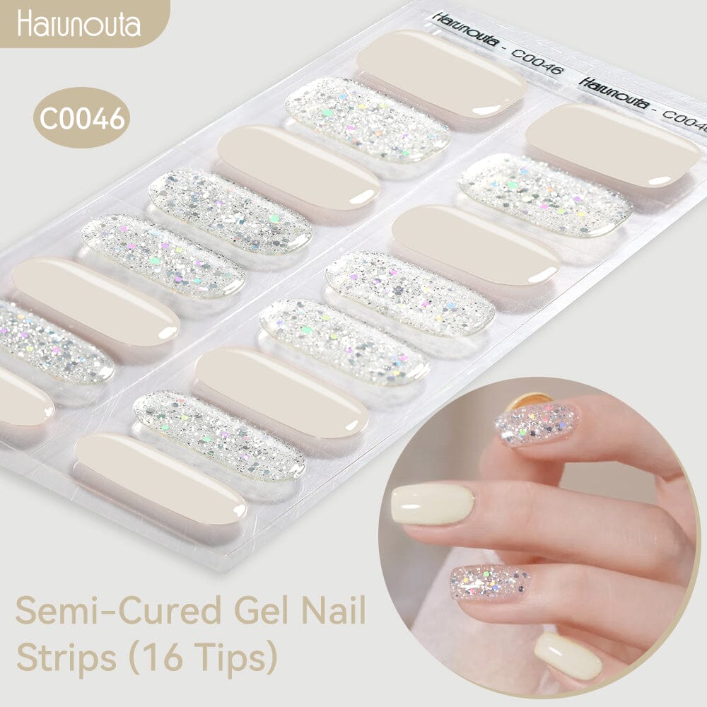 16 Tips Semi-Cured Gel Nail Strips C001-C056 Nail Sticker Harunouta C046 