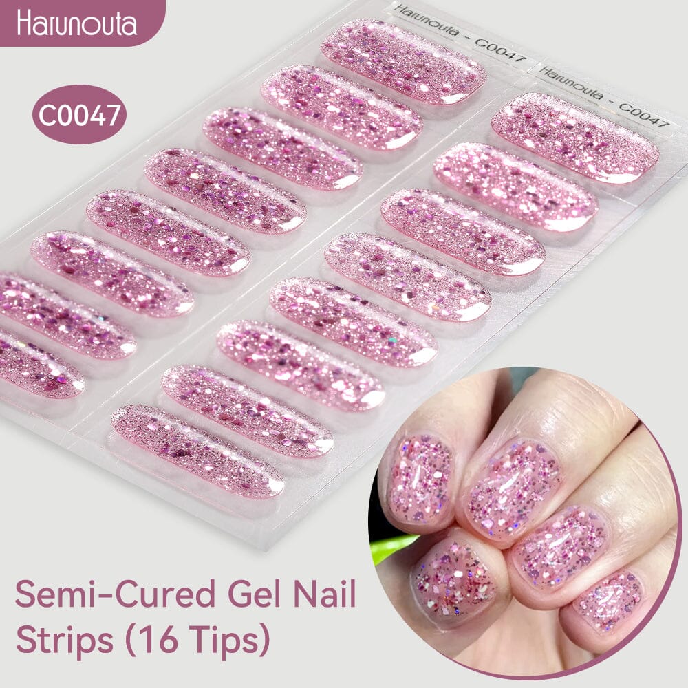 16 Tips Semi-Cured Gel Nail Strips C001-C056 Nail Sticker Harunouta C047 