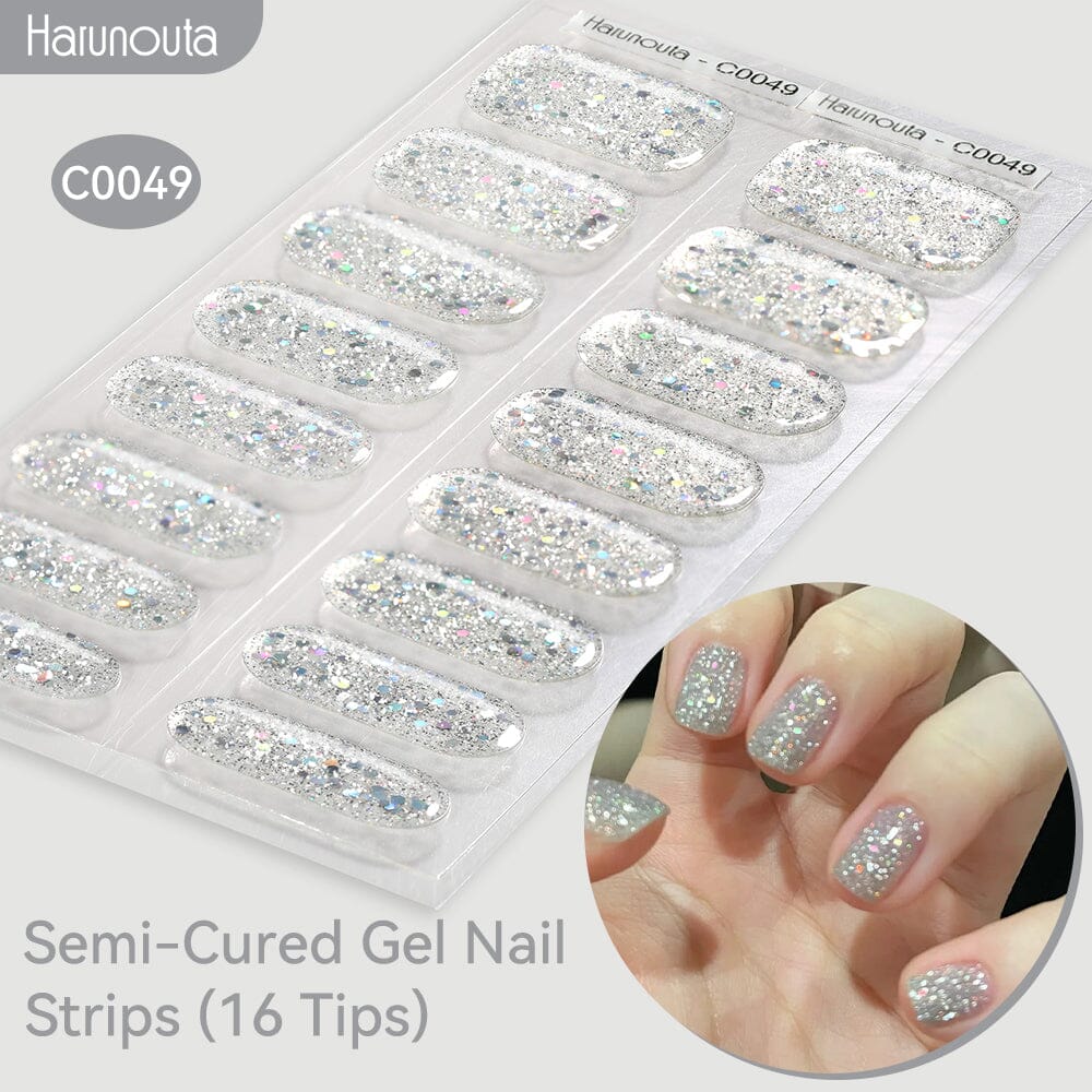 16 Tips Semi-Cured Gel Nail Strips C001-C056 Nail Sticker Harunouta C049 