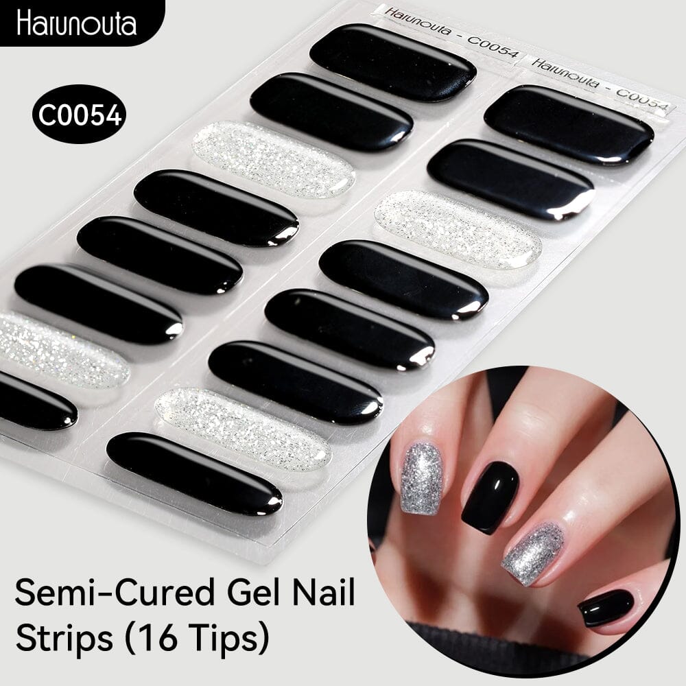 16 Tips Semi-Cured Gel Nail Strips C001-C056 Nail Sticker Harunouta C054 