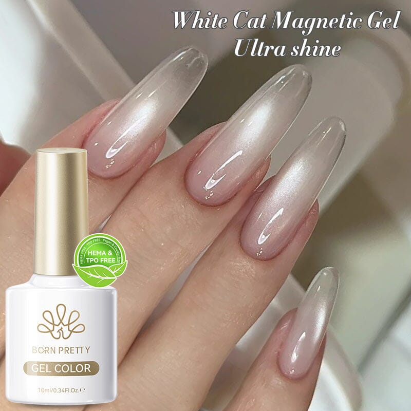 White Cat Magnetic Gel MY77 Flowing Light White 10ml HEMA/TPO FREE Gel Nail Polish BORN PRETTY 