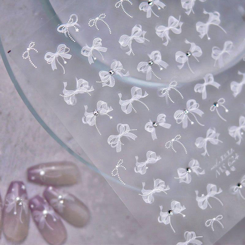 White Lace Bowknot 3D Self Adhesive Nail Stickers #01