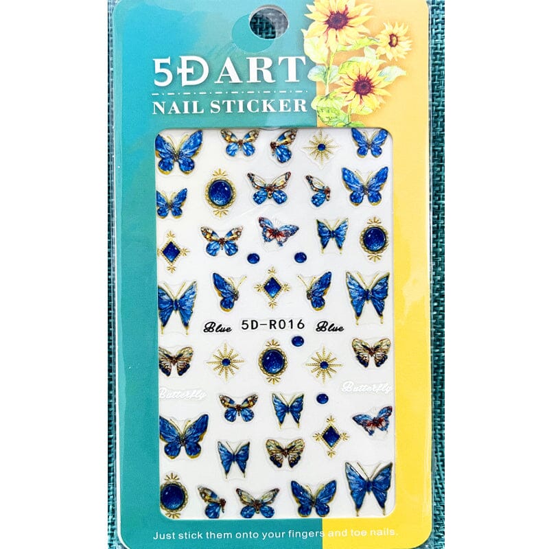 Blue Butterfly Embossed 5D Nail Stickers 5D-R016 #01 Nail Sticker No Brand 