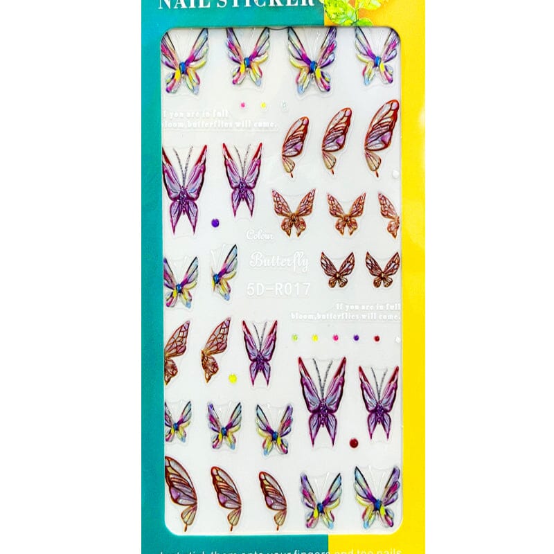 Multicolor Butterfly Embossed 5D Nail Stickers 5D-R017 #02 Nail Sticker No Brand 