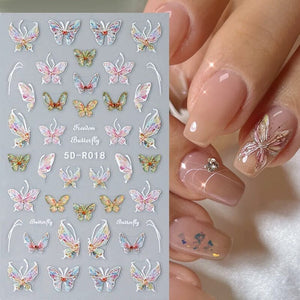 Blue Butterfly Embossed 5D Nail Stickers 5D-R016 #01 Nail Sticker No Brand 