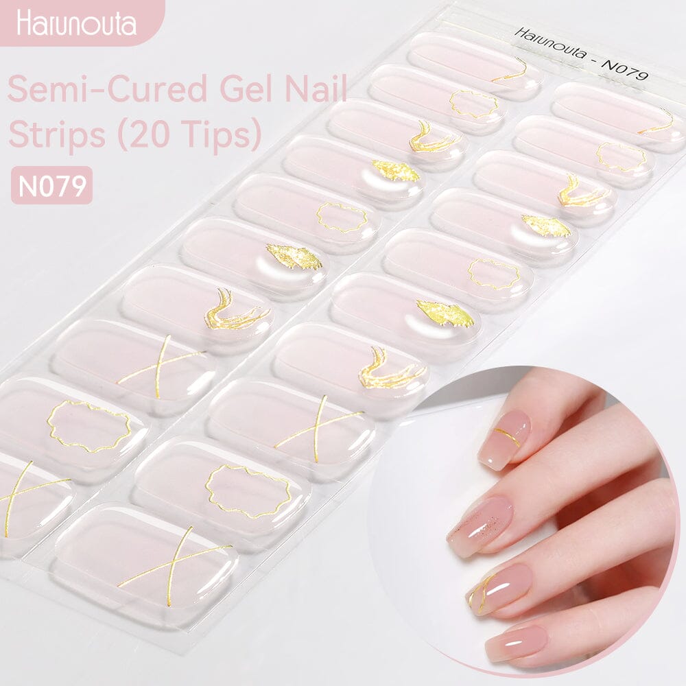 20 Tips Semi-Cured Gel Nail Strips N079-N088 Nail Sticker Harunouta N079 