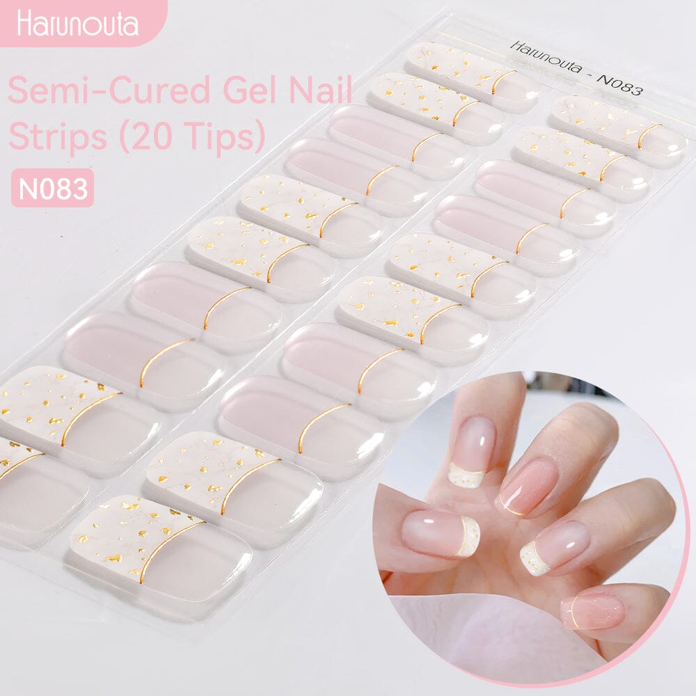 20 Tips Semi-Cured Gel Nail Strips N079-N088 Nail Sticker Harunouta N083 