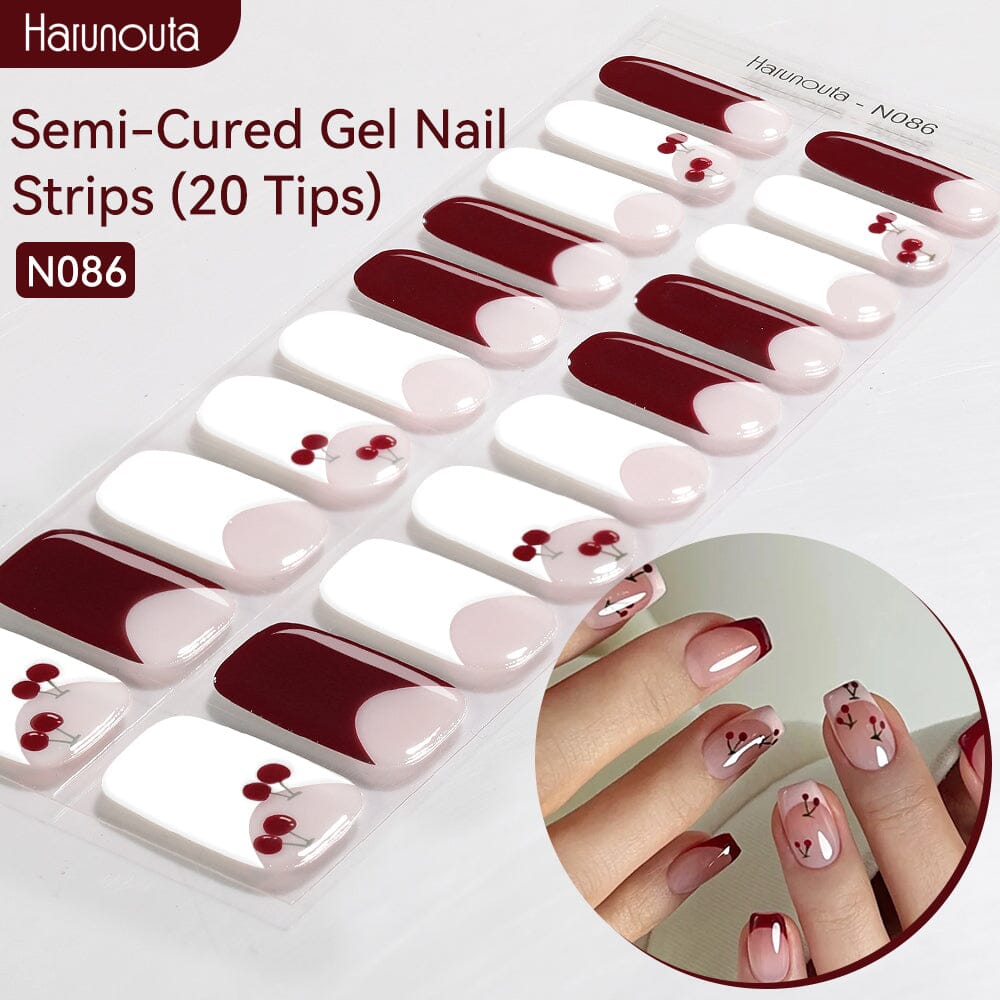 20 Tips Semi-Cured Gel Nail Strips N079-N088 Nail Sticker Harunouta N086 