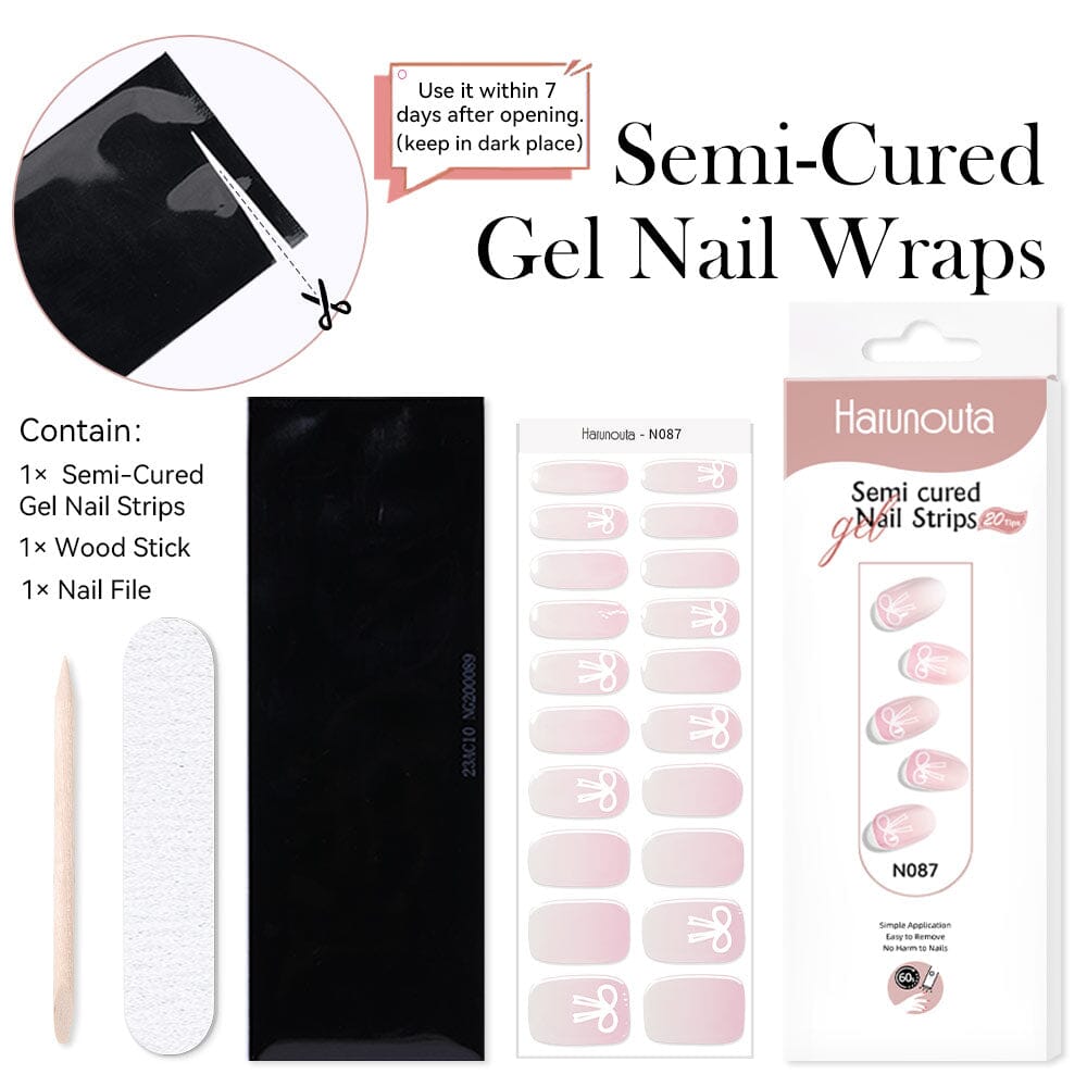 20 Tips Semi-Cured Gel Nail Strips N079-N088 Nail Sticker Harunouta 