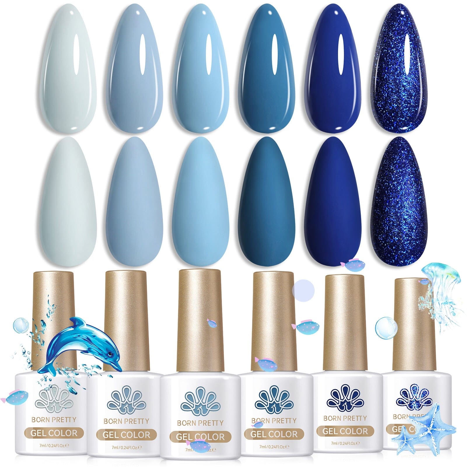 6 Colors Blue Cosmic Color Gel Polish Set 7ml Gel Nail Polish BORN PRETTY 