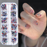 12 Grids Mini Mixed Rhinestones 3D Nail Decorations