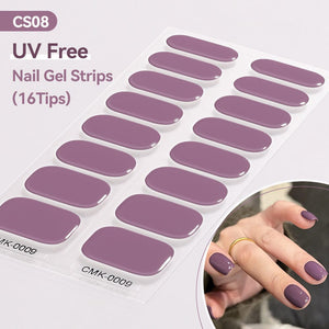 16 Tips UV Free Semi-Cured Gel Nail Strips Clearance Harunouta 