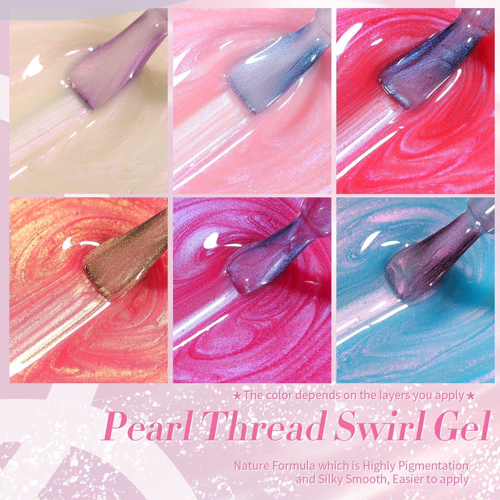6 Colors Pearl Thread Swirl Gel Polish Set T02 Nebulas 7ml Gel Nail Polish BORN PRETTY 