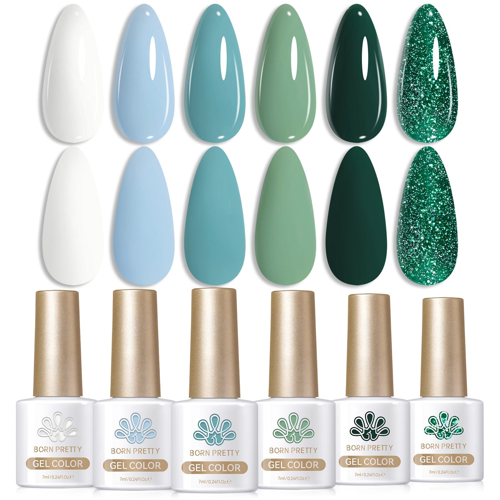 6 Colors Green Gel Polish Set S06 Amazon Rainforest 7ml Gel Nail Polish BORN PRETTY 