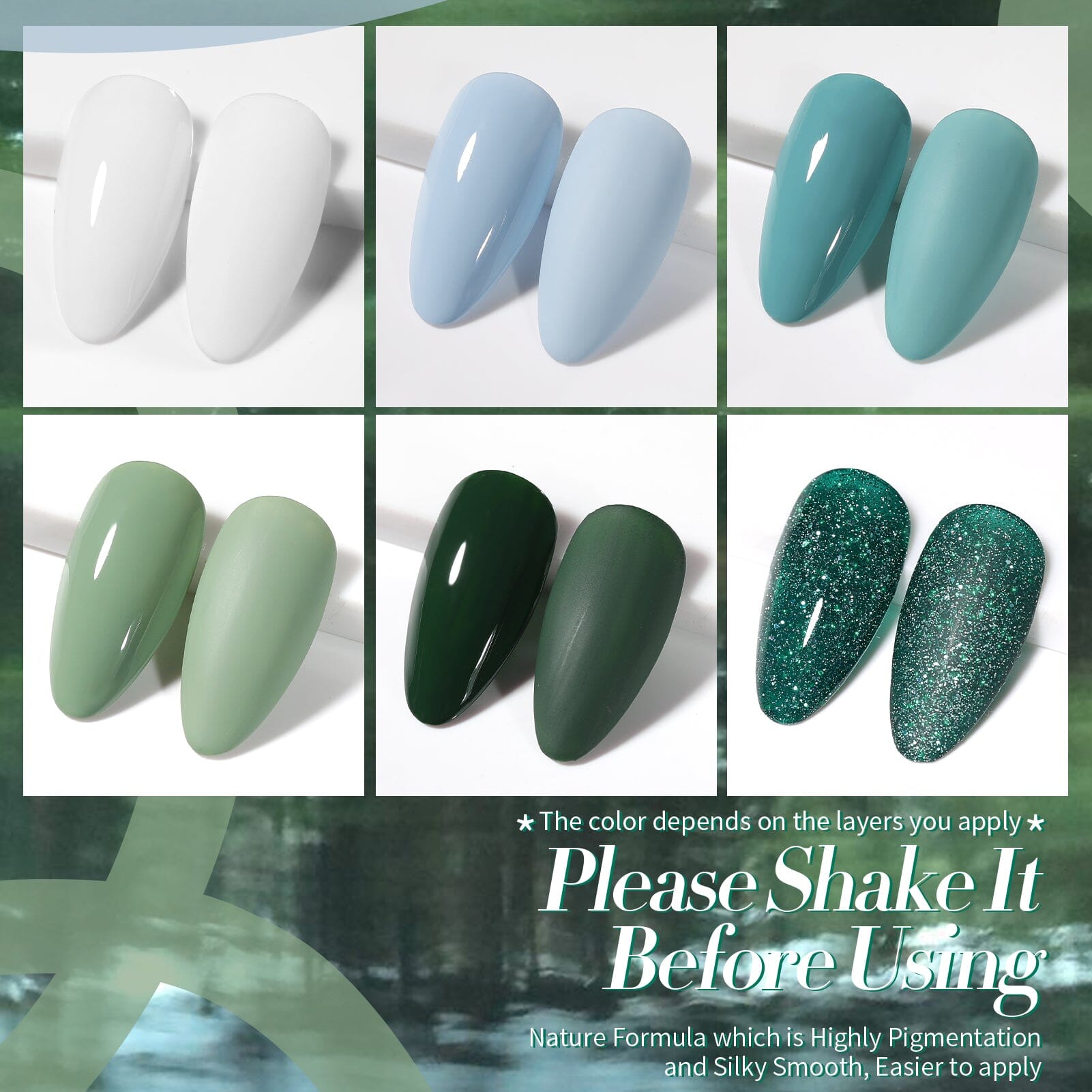 6 Colors Green Gel Polish Set S06 Amazon Rainforest 7ml Gel Nail Polish BORN PRETTY 