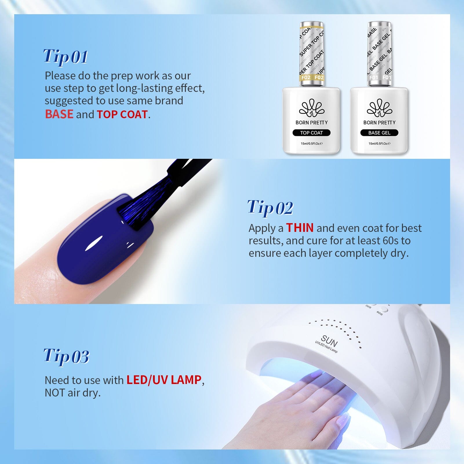 6 Colors Blue Color Gel Polish Set S07 Blue Horizon 7ml Gel Nail Polish BORN PRETTY 