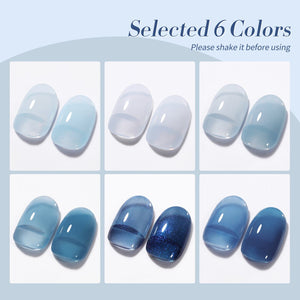 6 Colors Blue Jelly Gel Polish Set J06 Lake Baikal 7ml Gel Nail Polish BORN PRETTY 