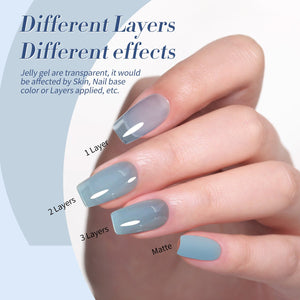 6 Colors Blue Jelly Gel Polish Set J06 Lake Baikal 7ml Gel Nail Polish BORN PRETTY 