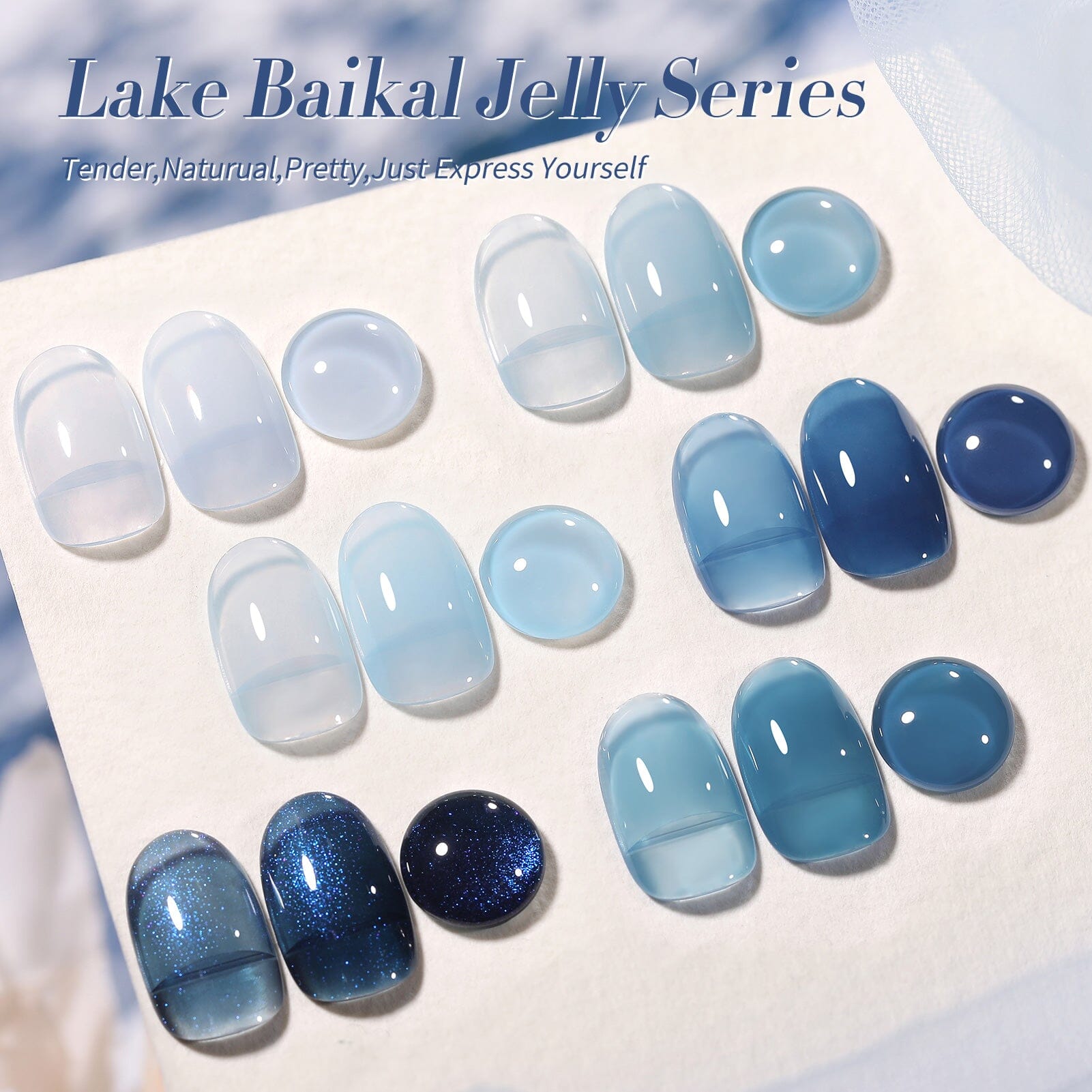 6 Colors Blue Jelly Gel Polish Set J06 Lake Baikal 7ml Gel Nail Polish BORN PRETTY 