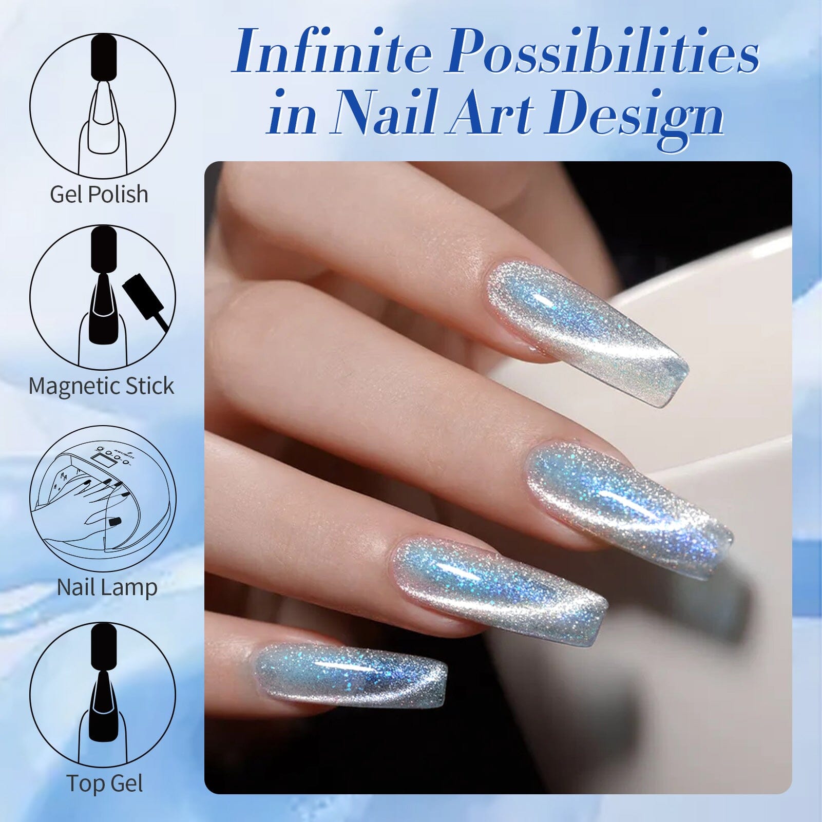 Glitter Cat Magnetic Gel Polish MY37 Glacier 15ml Gel Nail Polish BORN PRETTY 