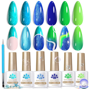 6 Colors Blue Green Threaded Gel Polish Set T03 Fairy Snail 7ml Gel Nail Polish BORN PRETTY 