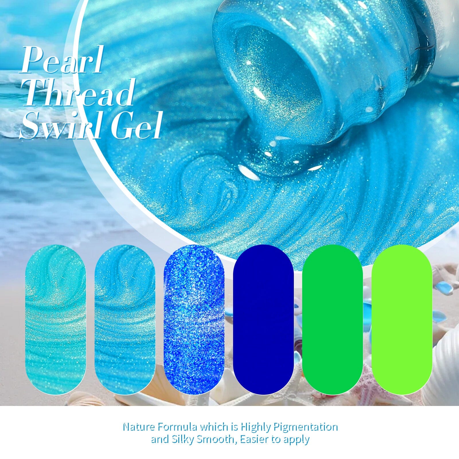 6 Colors Blue Green Threaded Gel Polish Set T03 Fairy Snail 7ml Gel Nail Polish BORN PRETTY 