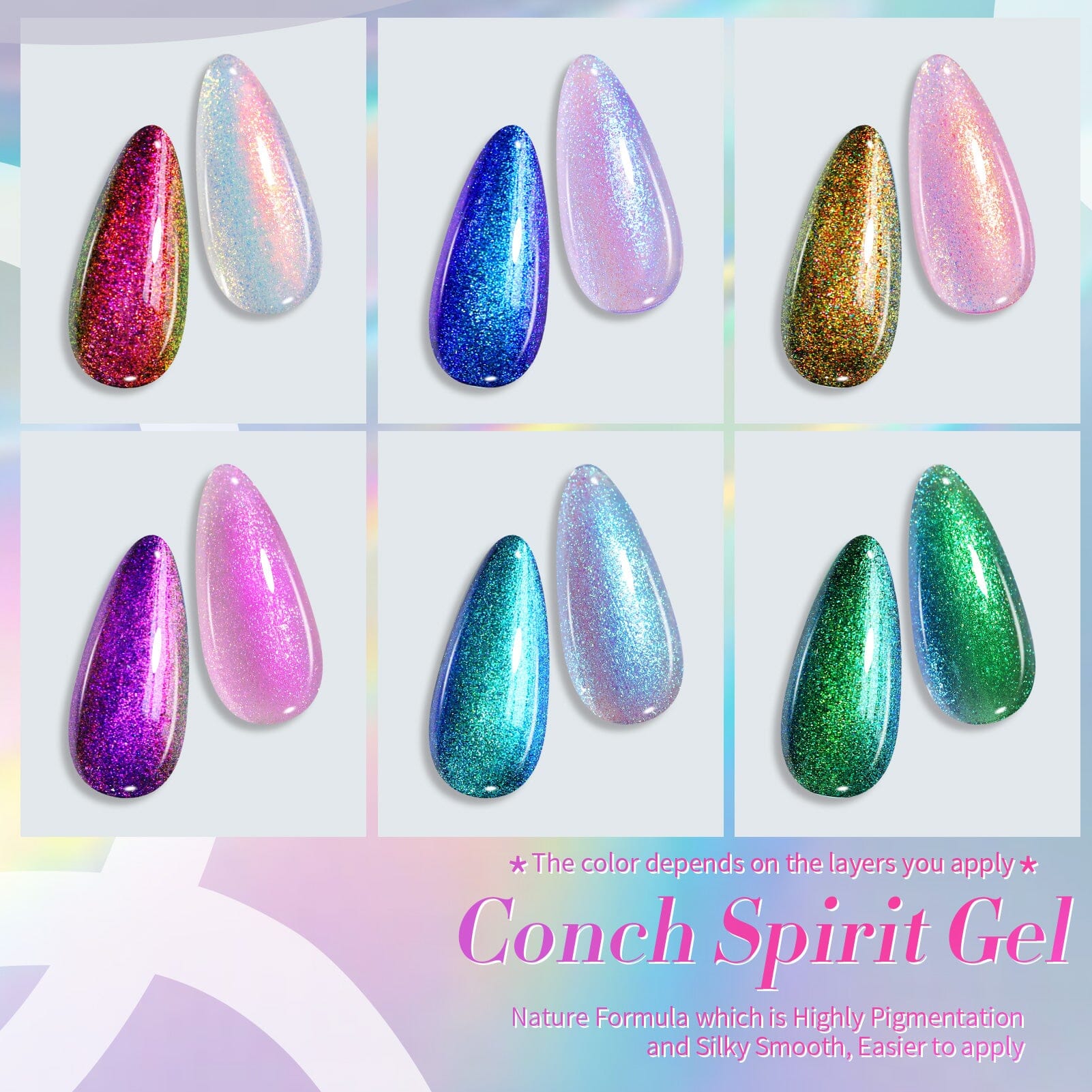 6 Colors Pink Shimmery Aurora Gel Polish Set T04 Conch Spirit 7ml Gel Nail Polish BORN PRETTY 