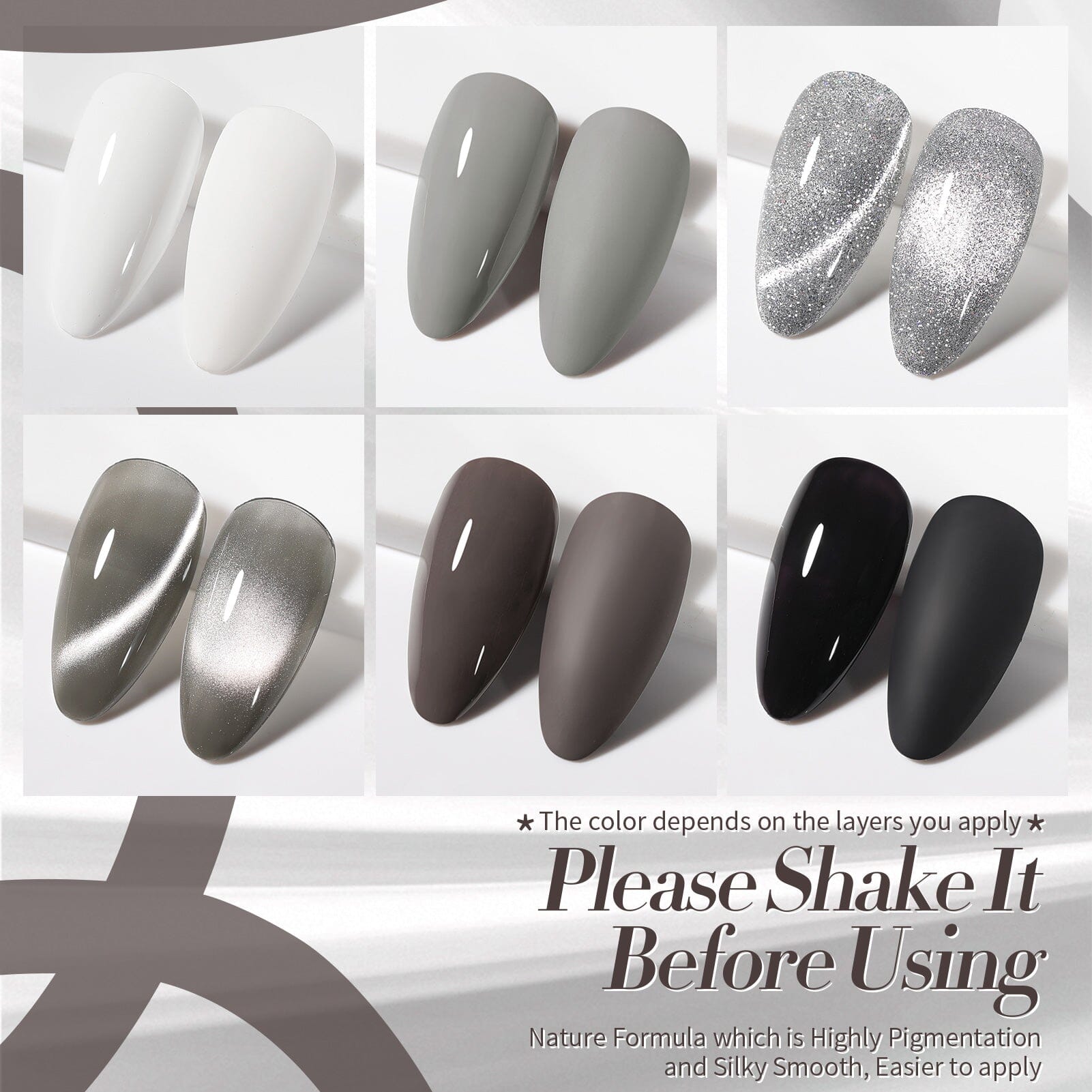 6 Colors Grey Colors Gel Polish Set S09 Steel Symphony 7ml Gel Nail Polish BORN PRETTY 