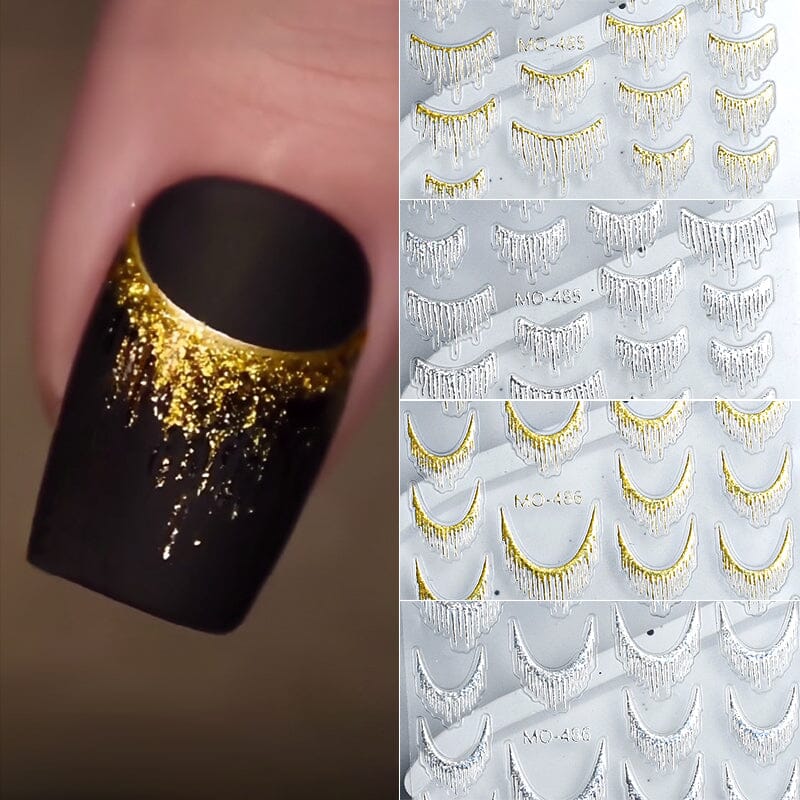 Gold Silver Tassels French 3D Nail Sticker Nail Decoration No Brand 