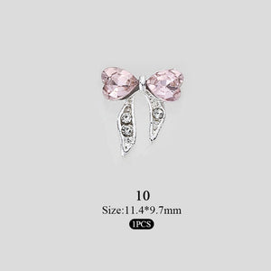 Pink Butterfly Rhinestones Alloy 3D Nail Decoration #10 Nail Decoration No Brand 